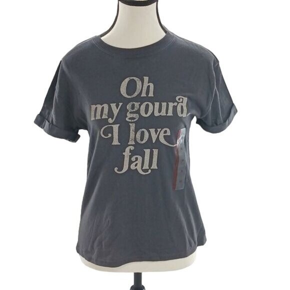 Fifth Sun Tops - Fall T Shirt Fifth Sun Gray Oh My Gourd Autumn Lover Graphic Tee Womens